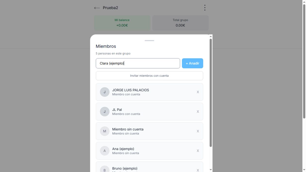 Pantalla de Miembros con el nombre Clara de ejemplo preparado para añadir