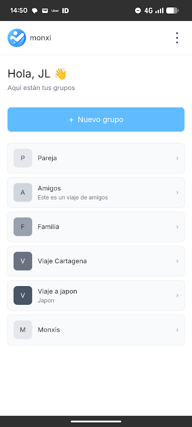 Lista de grupos en Monxi: Pareja, Familia, Viaje Cartagena